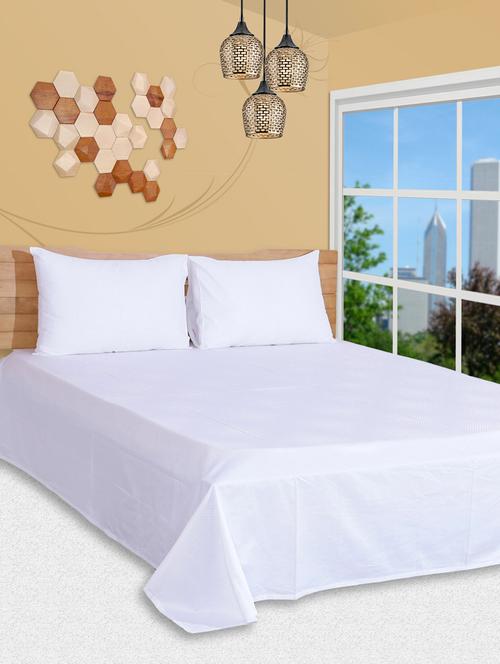 just linen 400 tc 100% cotton damask checks self design white queen size flat bedsheet with pillow covers - 13937786 - Very Small Image - 1