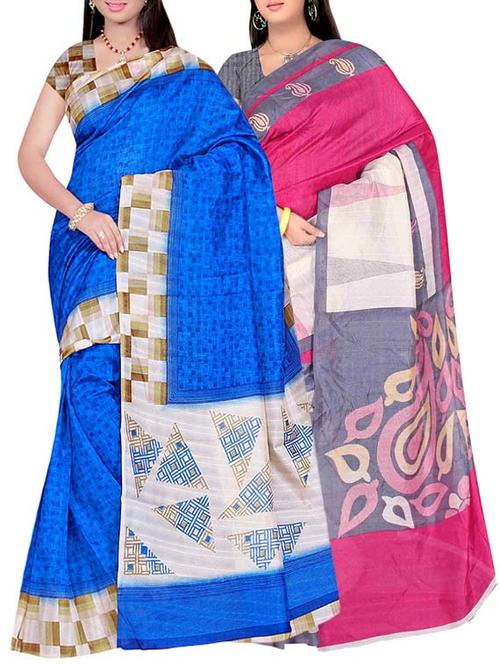 multi colored bhagalpuri combo saree with blouse - 13938470 - Very Small Image - 1