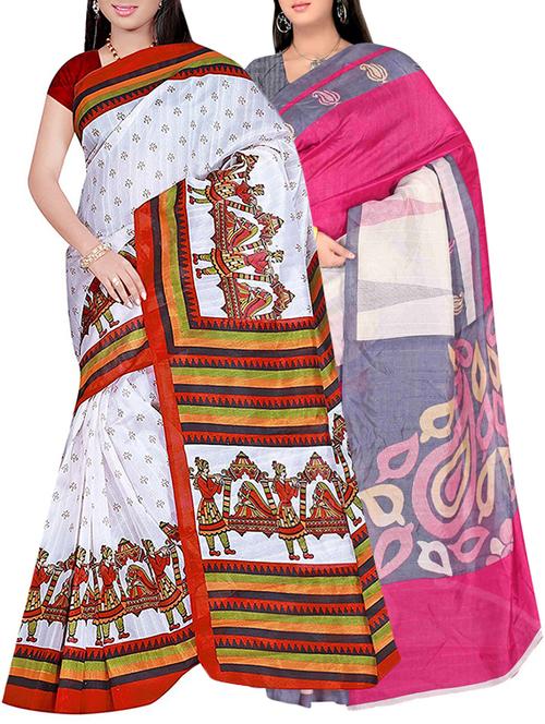 multi colored bhagalpuri combo saree with blouse - 13938471 - Very Small Image - 1