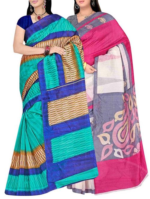 multi colored bhagalpuri combo saree with blouse - 13938478 - Very Small Image - 1