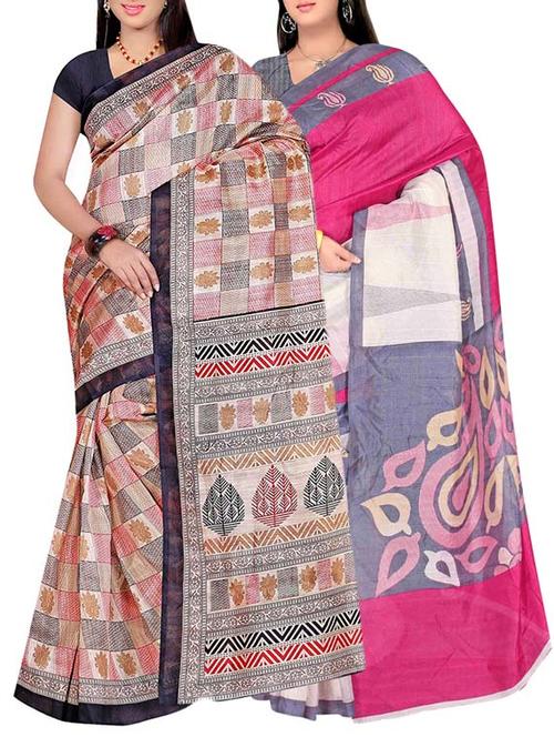 multi colored bhagalpuri combo saree with blouse - 13938479 - Very Small Image - 1