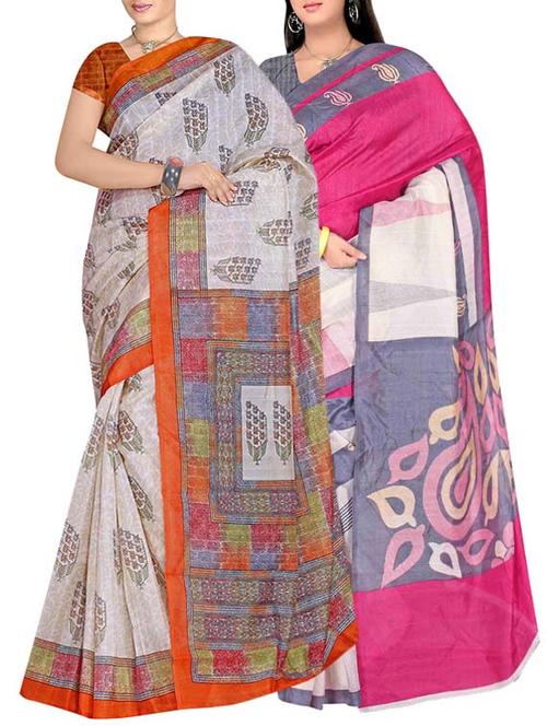 multi colored bhagalpuri combo saree with blouse - 13938482 - Very Small Image - 1