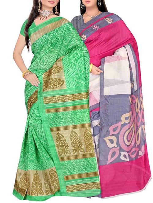 multi colored bhagalpuri combo saree with blouse - 13938490 - Very Small Image - 1