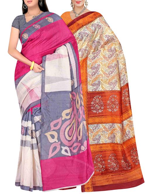 multi colored bhagalpuri combo saree with blouse - 13938506 - Very Small Image - 1