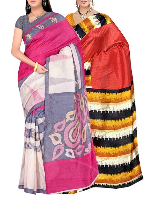 multi colored bhagalpuri combo saree with blouse - 13938508 - Very Small Image - 1