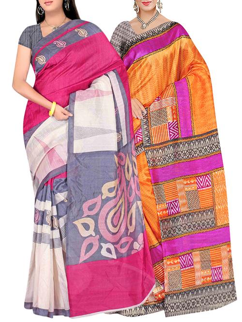multi colored bhagalpuri combo saree with blouse - 13938512 - Very Small Image - 1