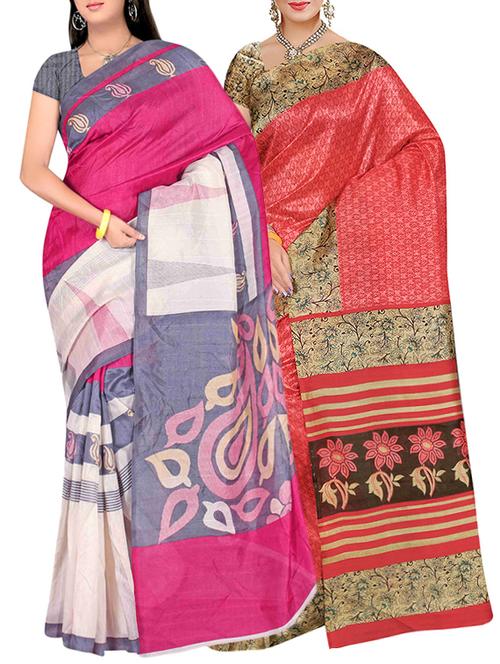 multi colored bhagalpuri combo saree with blouse - 13938518 - Very Small Image - 1