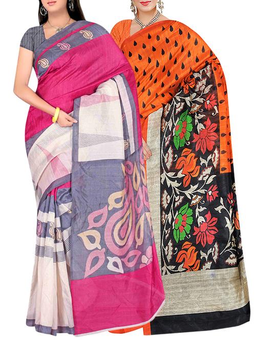 multi colored bhagalpuri combo saree with blouse - 13938519 - Very Small Image - 1