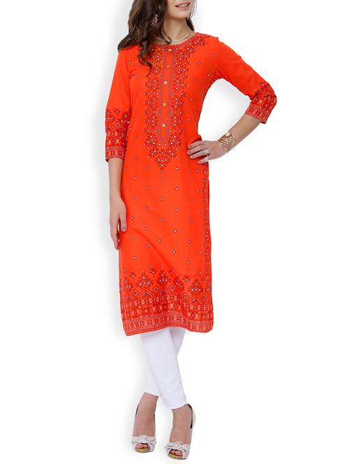 orange cotton straight kurta - 13941315 - Very Small Image - 1
