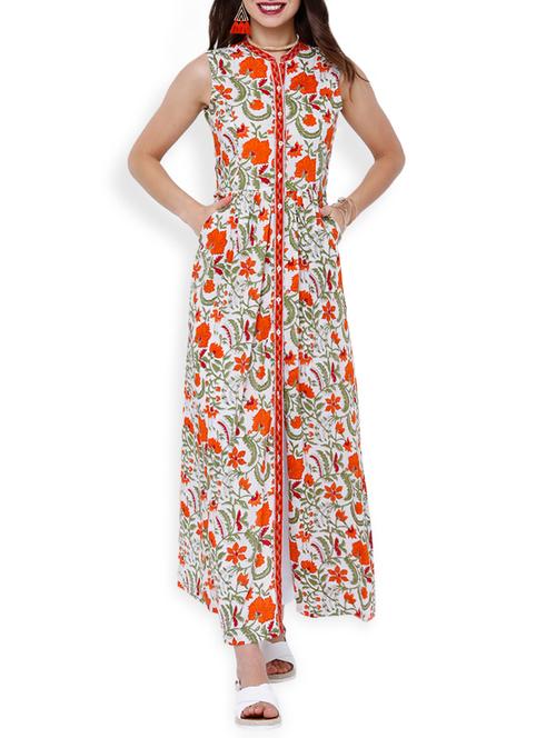 orange cotton a-line kurta - 13941319 - Very Small Image - 1
