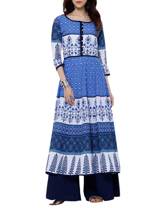blue cotton flared kurta - 13941359 - Very Small Image - 1