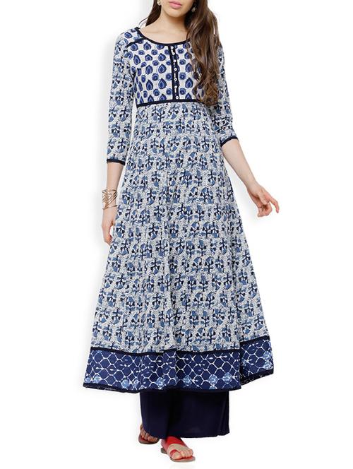 blue cotton flared kurta - 13941441 - Very Small Image - 1