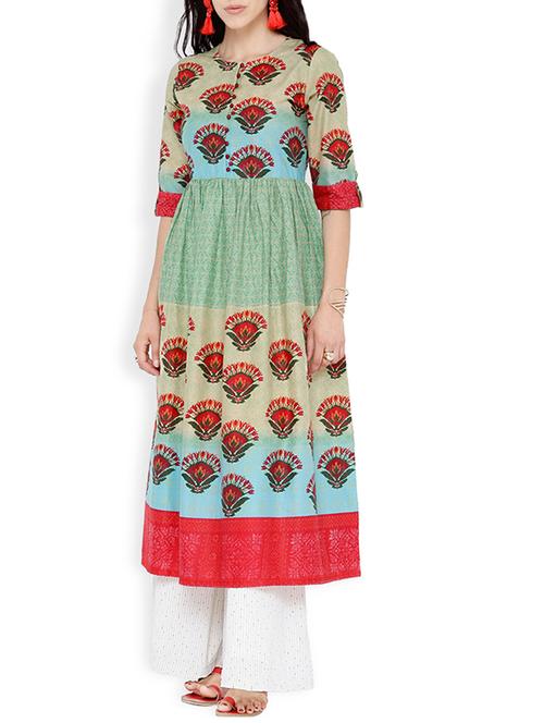blue cotton flared kurta - 13941570 - Very Small Image - 1
