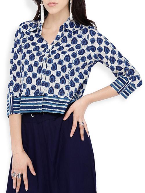 blue printed cotton crop shirt - 13941674 - Very Small Image - 1