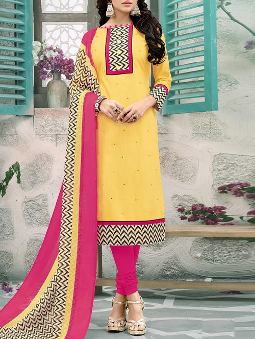 yellow cotton unstitched suit - 13942641 - Very Small Image - 1