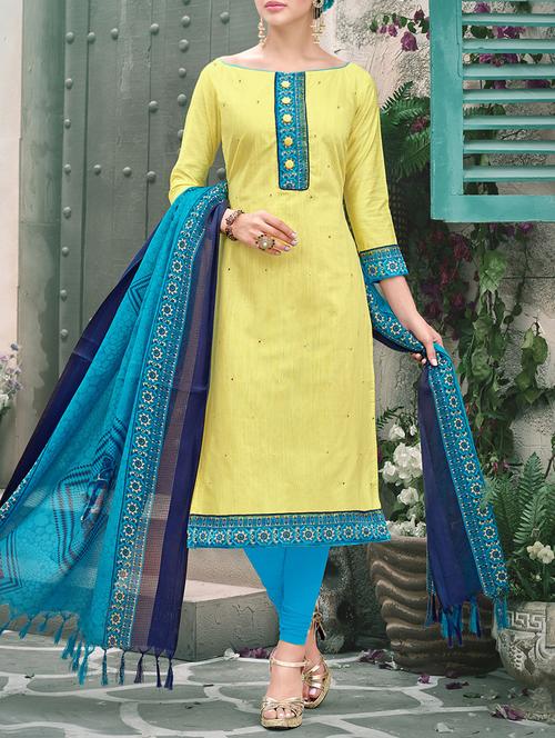 yellow cotton unstitched suit - 13942647 - Very Small Image - 1