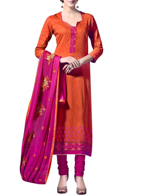 orange cotton blend unstitched suit - 13943931 - Very Small Image - 1