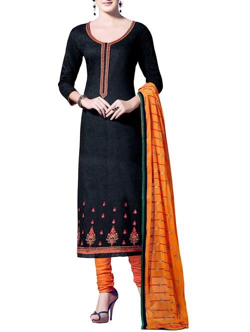 black cotton unstitched suit - 13943932 - Very Small Image - 1