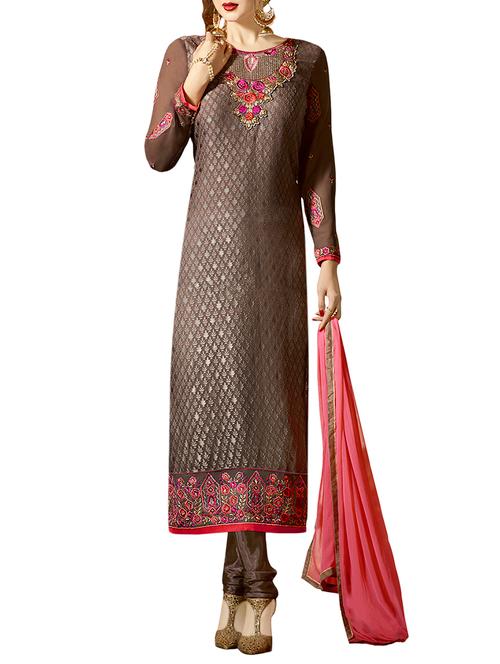 brown viscose semistitched suit - 13943962 - Very Small Image - 1