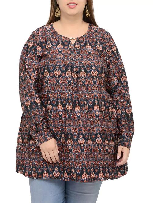 brown printed plus top - 13945611 - Very Small Image - 1