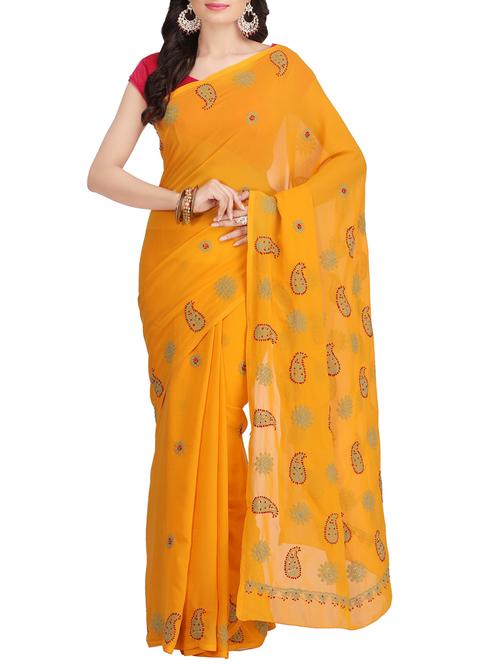 ada mustard chikankari saree with blouse - 13945766 - Very Small Image - 1