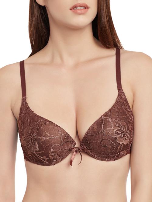 brown nylon lace plunge bra - 13946446 - Very Small Image - 1