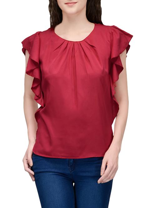 red polycrepe ruffle top - 13947972 - Very Small Image - 1