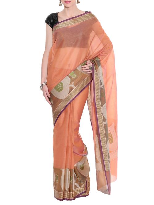 orange bordered organza saree with blouse - 13948224 - Very Small Image - 1