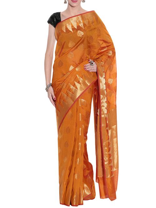 orange art silk woven saree with blouse - 13948263 - Very Small Image - 1