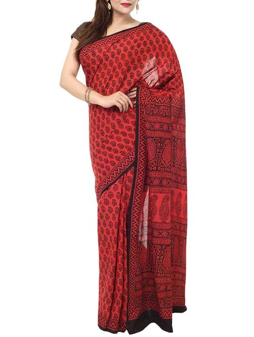 red maheshwari cotton saree with blouse - 13948290 - Very Small Image - 1