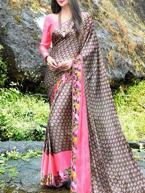 multicolor satin printed saree - 13948697 - Very Small Image - 1