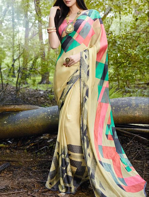 multicolor satin printed saree - 13948702 - Very Small Image - 1