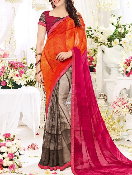 multicolor georgette printed saree with blouse - 13948716 - Very Small Image - 1