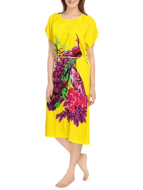 yellow printed rayon nighty - 13948922 - Very Small Image - 1
