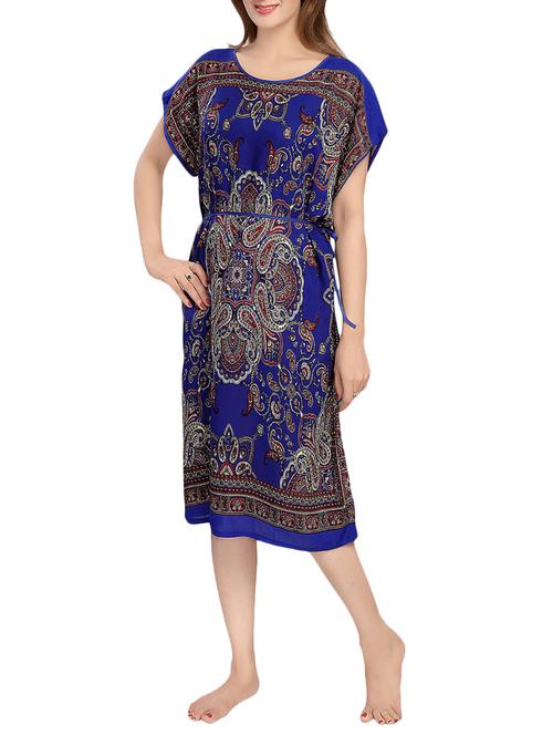 blue printed rayon nighty - 13948937 - Very Small Image - 1
