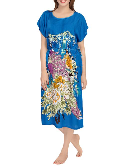 blue printed rayon nighty - 13948942 - Very Small Image - 1