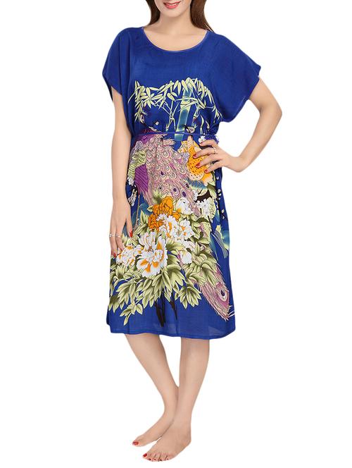 dark blue printed rayon nighty - 13948943 - Very Small Image - 1