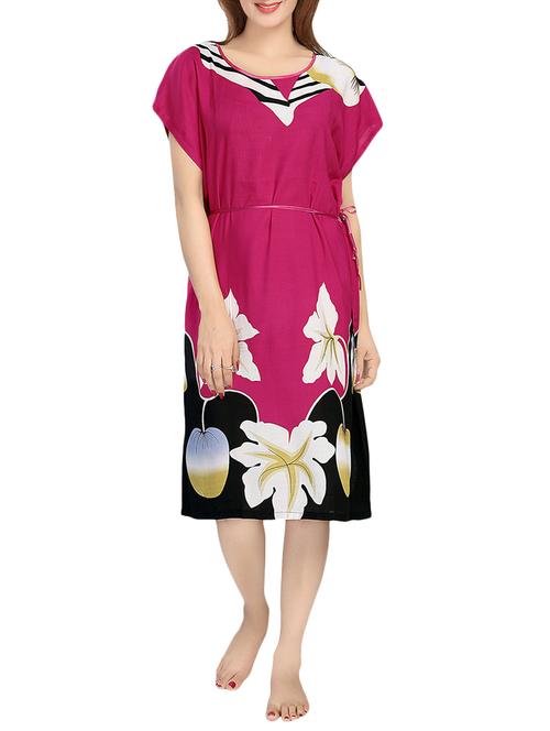 pink printed rayon nighty - 13948945 - Very Small Image - 1