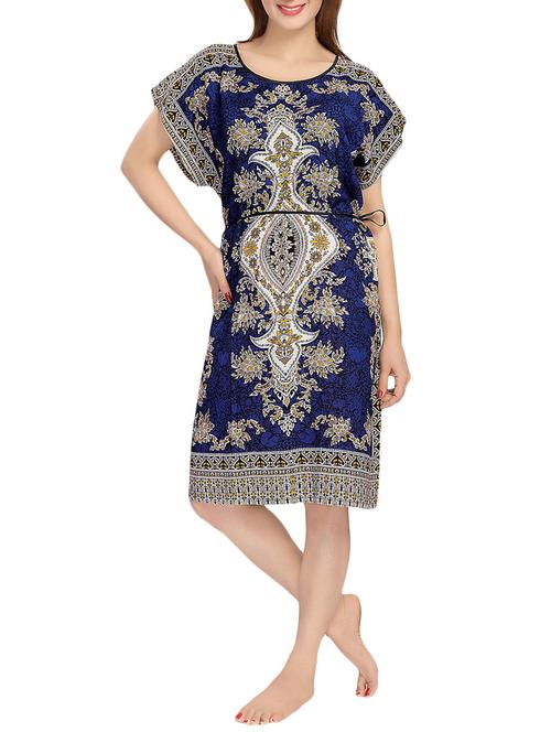 navy blue printed rayon nighty - 13948948 - Very Small Image - 1