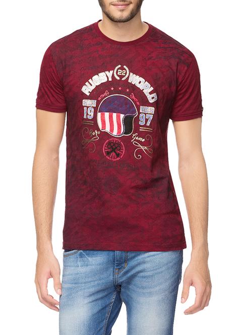maroon cotton all over print tshirt - 13949183 - Very Small Image - 1