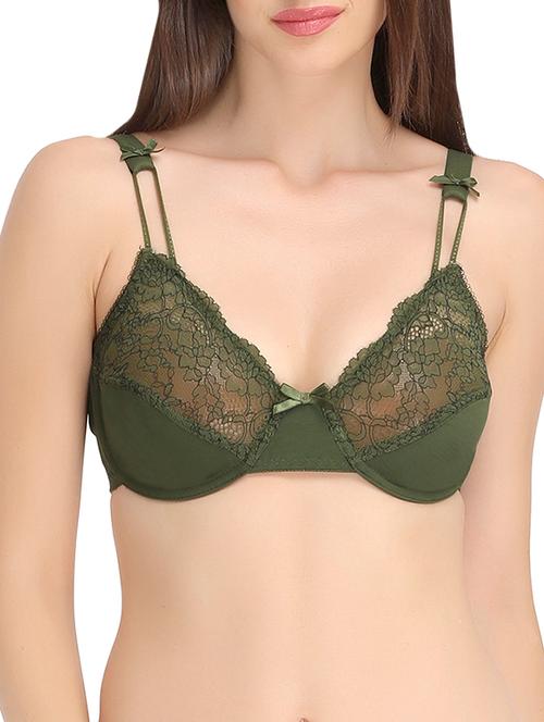 olive green net plunge bra - 13949482 - Very Small Image - 1
