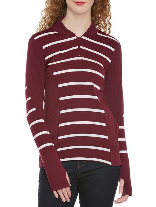 thumb hole sleeved striped top - 13949998 - Very Small Image - 1