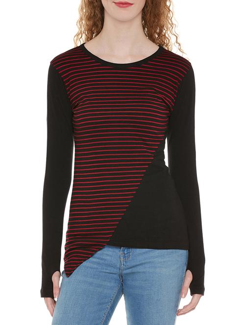thumb hole sleeved striped asymmetric tee - 13950007 - Very Small Image - 1