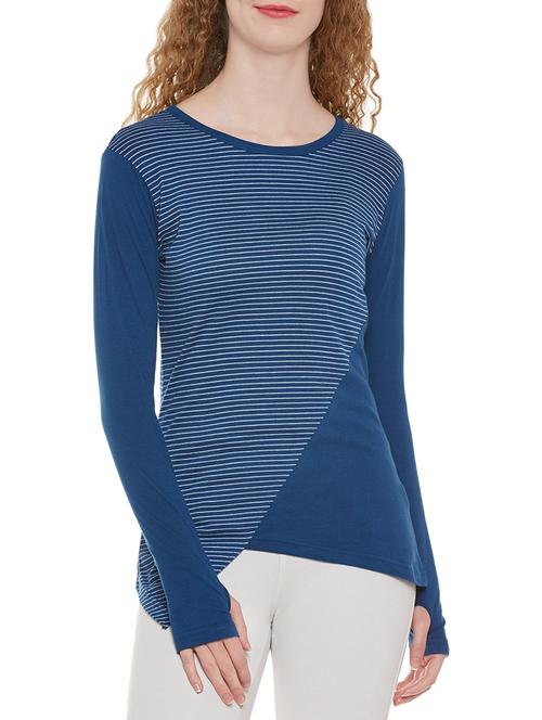 thumbhole sleeved striped asymmetric tee - 13950008 - Very Small Image - 1