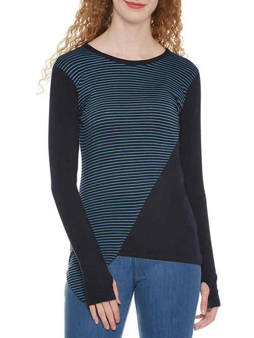 thumb hole sleeved striped asymmetric tee - 13950016 - Very Small Image - 1