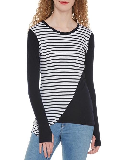thumb hole sleeved striped tee - 13950018 - Very Small Image - 1
