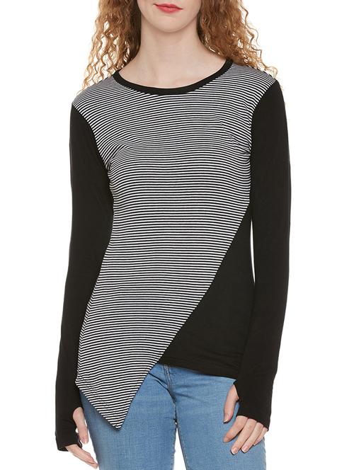 thumb hole sleeved striped tee - 13950019 - Very Small Image - 1