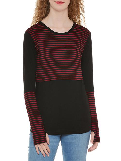 thumb hole sleeved striped tee - 13950020 - Very Small Image - 1