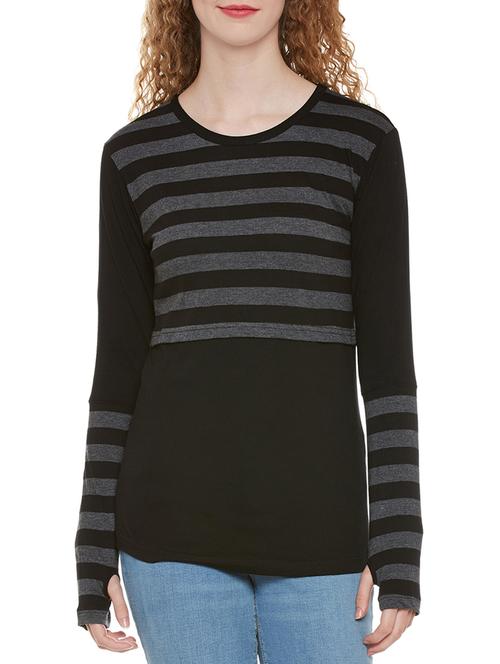 thumbhole sleeved striped tee - 13950021 - Very Small Image - 1
