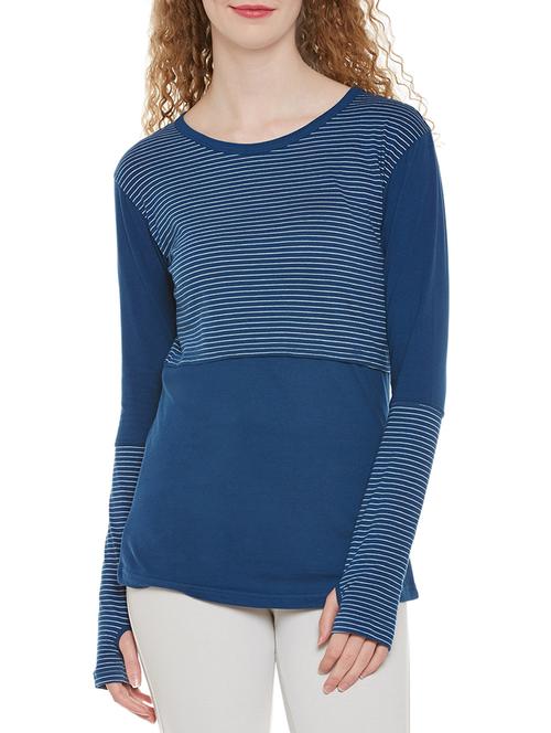 thumb hole sleeved striped tee - 13950023 - Very Small Image - 1